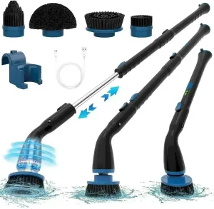 Electric Spin Scrubber, Cordless Cleaning Brush With 4 Replaceable Brush Heads And Adjustable  Handle for Bathroom, Kitchen, Tub, Tile, Floor