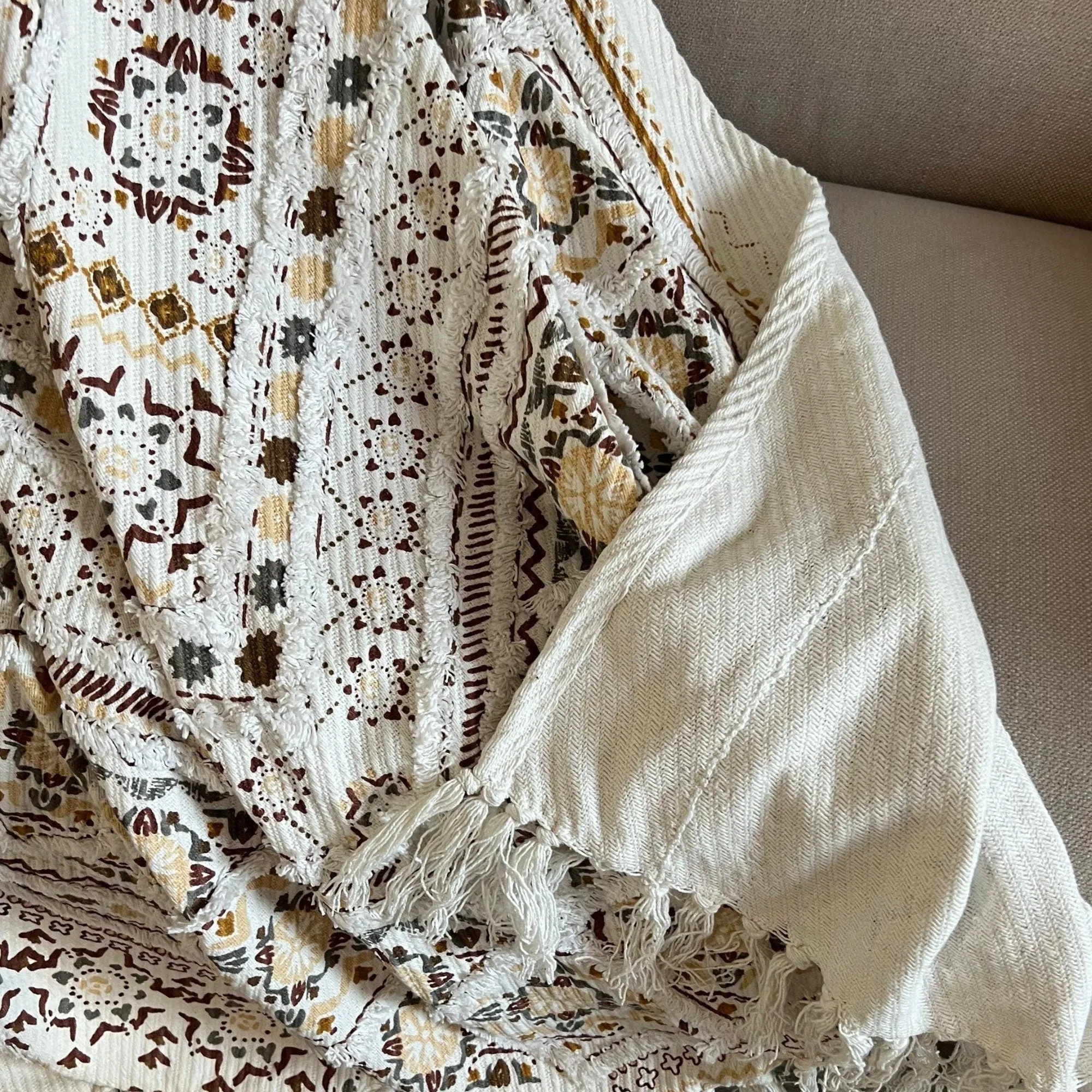 Handmade Boho Throw Blanket For Couch, Tufted Throw Blanket, Woven Throw Blanket, Bohemian Decor, Unique Gift for her
