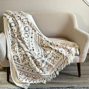Handmade Boho Throw Blanket For Couch, Tufted Throw Blanket, Woven Throw Blanket, Bohemian Decor, Unique Gift for her