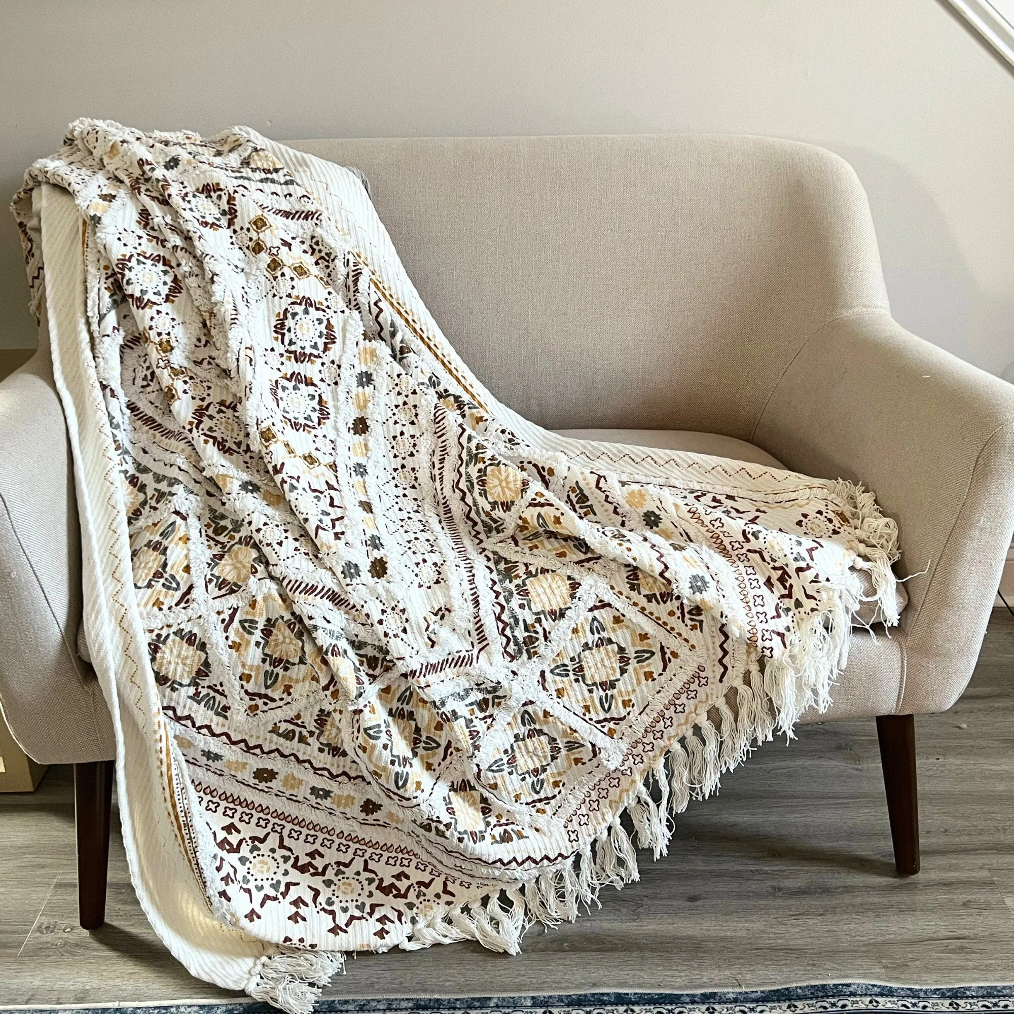 Handmade Boho Throw Blanket For Couch, Tufted Throw Blanket, Woven Throw Blanket, Bohemian Decor, Unique Gift for her