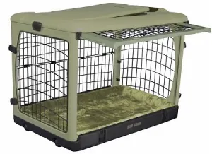 Indoor Outdoor Collapsible Crate with Bolster - Pet Gear Deluxe Steel Dog Crate with Bolster Pad