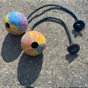 MALY Solid Rubber Ball on a Rope with Knot and leather stopper, extra large