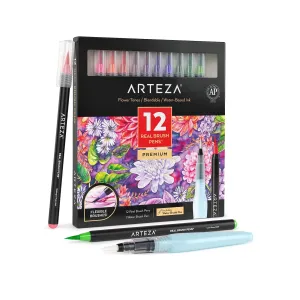 Real Brush Pens | Set of 12 |  Flower Colors | Blendable Watercolor Markers and 1 Water Brush