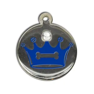 Royal Blue Crystal Crown Dog ID Tag - With Engraving